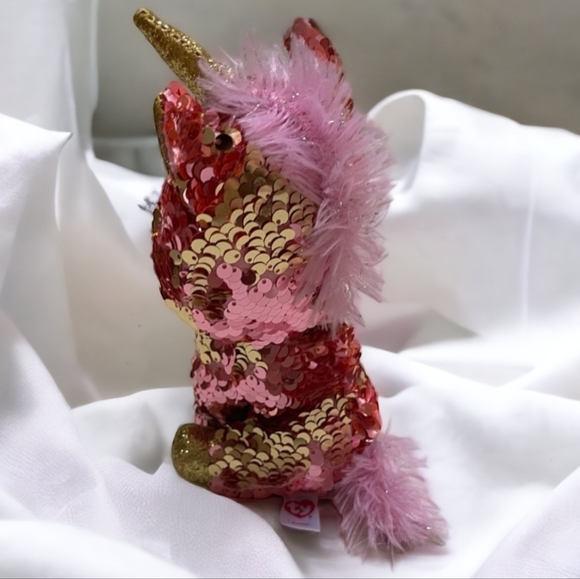 NEW TY Flippables Sequin Plush  SUNSET Unicorn 6" Beanie Baby - Picture 6 of 6